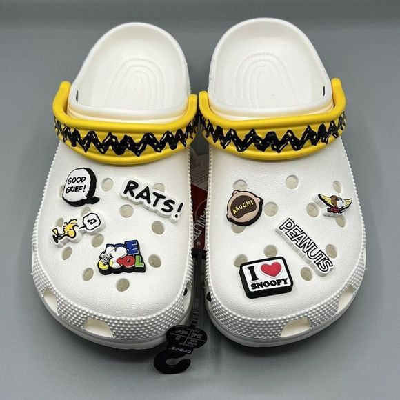 CROCS Shoes Crocsunisexadult Classic Peanuts Charm Clog Charlie Brown Mens 7women 9 White